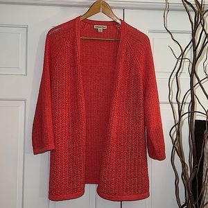 COLDWATER CREEK Coral Crochet Open Front V-Neck Cardigan Size XL~EUC!
